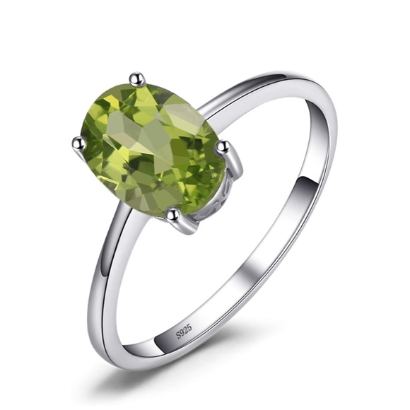 Genuine 1 Carat Peridot Oval Solitaire ~August Birthstone Ring ~ Dainty Wedding - Picture 12 of 16